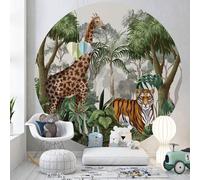 Papier peint rond / cercle Enfants - Lumaléa - Jungle Animaux - Papier Standard 170gr Lessivable - Diamètre 130 cm