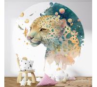 Papier peint rond / cercle Enfants - Lumaléa - Léopard - Papier Premium 185gr Lavable - Diamètre 130 cm