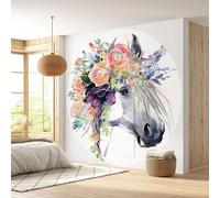 Papier peint rond / cercle Enfants - Lumaléa - Licorne Fleurs - Papier Standard 170gr Lessivable - Diamètre 130 cm