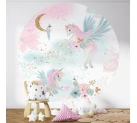 Papier peint rond / cercle Enfants - Lumaléa - Licornes Paillettes - Papier Standard 170gr Lessivable - Diamètre 130 cm
