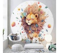 Papier peint rond / cercle Enfants - Lumaléa - Lion - Papier Premium 185gr Lavable - Diamètre 130 cm