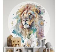 Papier peint rond / cercle Enfants - Lumaléa - Lion - Papier Premium 185gr Lavable - Diamètre 130 cm