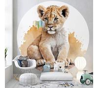 Papier peint rond / cercle Enfants - Lumaléa - Lionceau - Papier Premium 185gr Lavable - Diamètre 130 cm