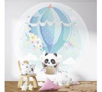 Papier peint rond / cercle Enfants - Lumaléa - Panda Montgolfière - Papier Premium 185gr Lavable - Diamètre 130 cm