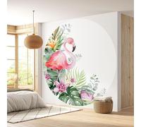 Papier peint rond / cercle - Lumaléa - Flamant rose - Papier Premium 185gr Lavable - Diamètre 130 cm