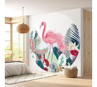 Papier peint rond / cercle - Lumaléa - Flamant rose - Papier Premium 185gr Lavable - Diamètre 130 cm
