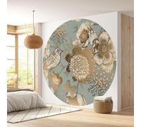 Papier peint rond / cercle - Lumaléa - Fleurs Oiseau - Papier Premium 185gr Lavable - Diamètre 130 cm