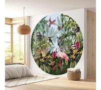 Papier peint rond / cercle - Lumaléa - Jungle Animaux - Papier Premium 185gr Lavable - Diamètre 130 cm