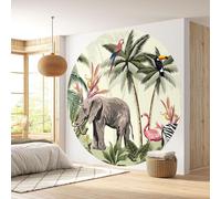 Papier peint rond / cercle - Lumaléa - Jungle Animaux - Papier Standard 170gr Lessivable - Diamètre 130 cm