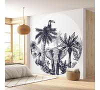 Papier peint rond / cercle - Lumaléa - Jungle Animaux - Papier Standard 170gr Lessivable - Diamètre 130 cm