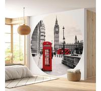 Papier peint rond / cercle - Lumaléa - Londres - Papier Premium 185gr Lavable - Diamètre 130 cm