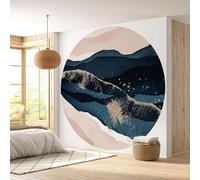 Papier peint rond / cercle - Lumaléa - Montagnes design - Papier Premium 185gr Lavable - Diamètre 130 cm