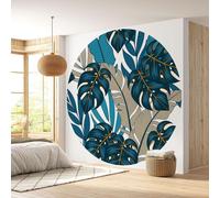Papier peint rond / cercle - Lumaléa - Motif botanique - Papier Premium 185gr Lavable - Diamètre 130 cm