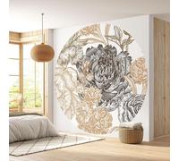 Papier peint rond / cercle - Lumaléa - Motif floral - Papier Premium 185gr Lavable - Diamètre 130 cm