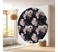 Papier peint rond / cercle - Lumaléa - Motif floral - Papier Premium 185gr Lavable - Diamètre 130 cm
