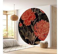 Papier peint rond / cercle - Lumaléa - Motif floral - Papier Premium 185gr Lavable - Diamètre 130 cm