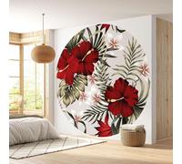 Papier peint rond / cercle - Lumaléa - Motif floral - Papier Premium 185gr Lavable - Diamètre 130 cm
