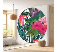 Papier peint rond / cercle - Lumaléa - Motif tropical - Papier Premium 185gr Lavable - Diamètre 130 cm