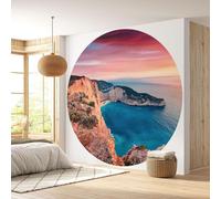 Papier peint rond / cercle - Lumaléa - Plage Navagio Grèce - Papier Premium 185gr Lavable - Diamètre 130 cm