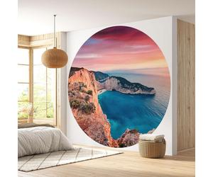 Papier peint rond / cercle - Lumaléa - Plage Navagio Grèce - Papier Premium 185gr Lavable - Diamètre 130 cm