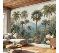 Papier Peint Soie Jungle Exotique 350x250cm Papier Peint Panoramique Palmier Rétro Oiseau Paradis Fleur Tableaux Muraux Tapisserie Décoration Murale Pour Salon, Chambre D'Enfants, Restaurant, Vert