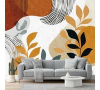 Papier Peint Soie Panoramique Abstrait Bohème Feuilles végétales Décoration Murale Pour Salon Bureau - Autocollant Murale 300 x 210 cm - Terreux Poster Mural pour Chambre Chambre D'Enfant Photo
