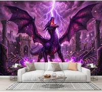 Papier Peint Sombre Fantastique Ruines Dragons 3D Effet Panoramique Photo Muraux | 450×315 CM Poster Mural Foudre Dragon Château Ancien Geant Mural Salon Chambre D'enfants Restaurant Décoration Murale