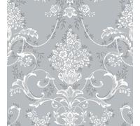 Papier peint style vintage damassé Amelie pour chambre à coucher, couloir, salon, bibliothèque Revêtements muraux bleu ardoise Rasch 260246