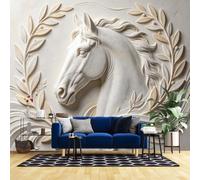 Papier Peint Texturé 3D 40X28 Pouces Papier Peint Panoramique 3D Représentant Des Chevaux et La Faune Sauvage Déco Murale En Relief Gaufré Décoration Équestre pour Chambre Salon Décoration De