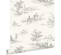 papier peint toile de jouy gris 0.53 x 10.05 m - ESTAhome