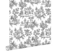 papier peint toile de jouy noir 53 cm x 10.05 m - ESTAhome