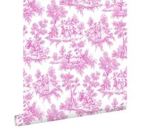 Papier peint toile de jouy rose - 53 cm x 10,05 m - ESTAHOME - Motif enfant - A coller - Mat