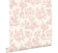 papier peint toile de jouy rose clair 0.53 x 10.05 m - ESTAhome