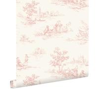 papier peint toile de jouy rose clair 0.53 x 10.05 m - ESTAhome