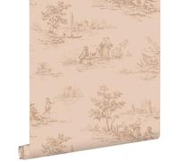 papier peint toile de jouy rose clair 50 x 900 cm - ESTAhome