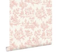 papier peint toile de jouy rose clair 0.53 x 10.05 m - ESTAhome
