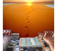 Papier Peint Traces de Pas sur le Sable - Multicolore