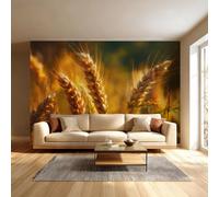 Papier Peint Trompe l'œil Autocollant,Épis De Blé Dorés Grand Tableau Mural En Toile,Automne Décoration Murale Amovible pour Bureau Salon 350 x 245 cm