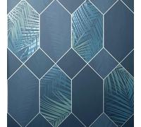 Papier peint tropical, motifs marins/bleus, dimensions : 52 cm x 10,05 m