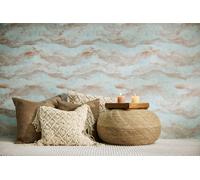 Livingwalls Papier peint intissé effet métallique – Motif vague bleu clair/marron 10,05x0,53 m