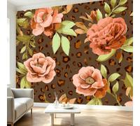 Papier Peint Vintage, Papier Peint Panoramique Imprimé Léopard Plante Fleur Rose, Tapisserie Premium Géante Poster Mural Intissé pour Salon Chambre d'Enfant Bureau Décoration Murale 400x280 cm