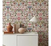 Papier peint visiteur de jardin, couleurs framboise, minéral et olive, fond crème Windsor, autocollant mural amovible, feuilles de palmier exotiques, feuilles dorées, papier peint feuilles pastel, imp