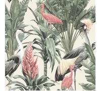 Papier peint - World of Wallpaper - Manu - Oiseaux tropicaux - 10 m - Lavable - Crème
