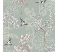 Papier peint - World of Wallpaper - Sauge - Design japonais - Floral - 10 m x 53 cm