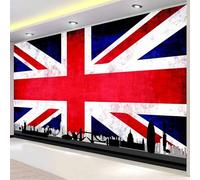 Papier Peint XXL 3D Drapeau Britannique 390x260 cm, Fresque Murale Panoramique Silhouette Rétro de Londres en Intissé HD Revêtement Mural pour Grand Espace Salon Bureau Pose Facile 3192o