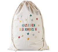 Papierdrachen 1 sac cadeau d'anniversaire - Arc-en-ciel - En coton - Magnifiquement brodé de qualité supérieure - Idéal pour emballer des cadeaux - Dimensions : 50 x 70 cm avec cordon de serrage