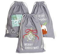 Papierdrachen 3 Pochettes Cadeaux pour Noël - Emballage Durable des Cadeaux - Magnifiquement brodé et idéal pour emballer Les Cadeaux de Noël - Bleu Gris avec Broderie - 20x30 cm - Set 11