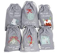 Papierdrachen 6 Pochettes pour Noël - Emballage Durable des Cadeaux - Magnifiquement Brodé - Idéal pour Emballer - Bleu Gris avec Broderie - 13x18 cm - Set 12