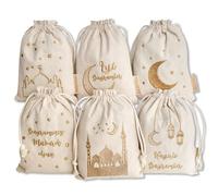 Papierdrachen 6 Sacs Cadeaux à remplir et à Offrir pour la fête du Sucre - Sacs de Couleur Beige avec Broderie dorée - de Taille 13x18cm - idée Cadeau Unique - Set 10