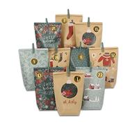 Papierdrachen Calendrier de l'Avent à remplir 24 sacs cadeaux imprimés verts et bruns et 24 autocollants avec chiffres et trombones Motif vert pour le bricolage et les cadeaux de Noël